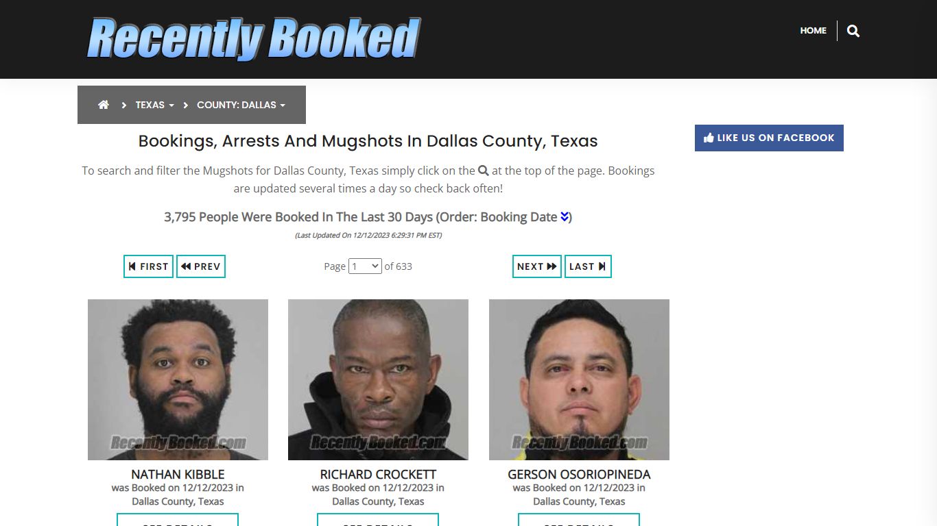 Recent bookings, Arrests, Mugshots in Dallas County, Texas